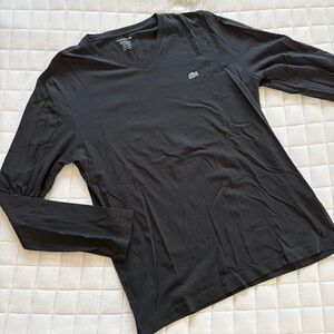 Lacoste Men's Black V-Neck Long Sleeve Tee/T-Shirt